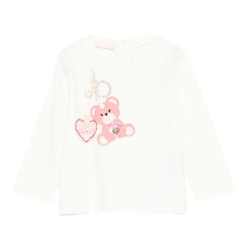 Liu Jo Shirt Girocollo tinta unita con Stampa Panna per Neonata