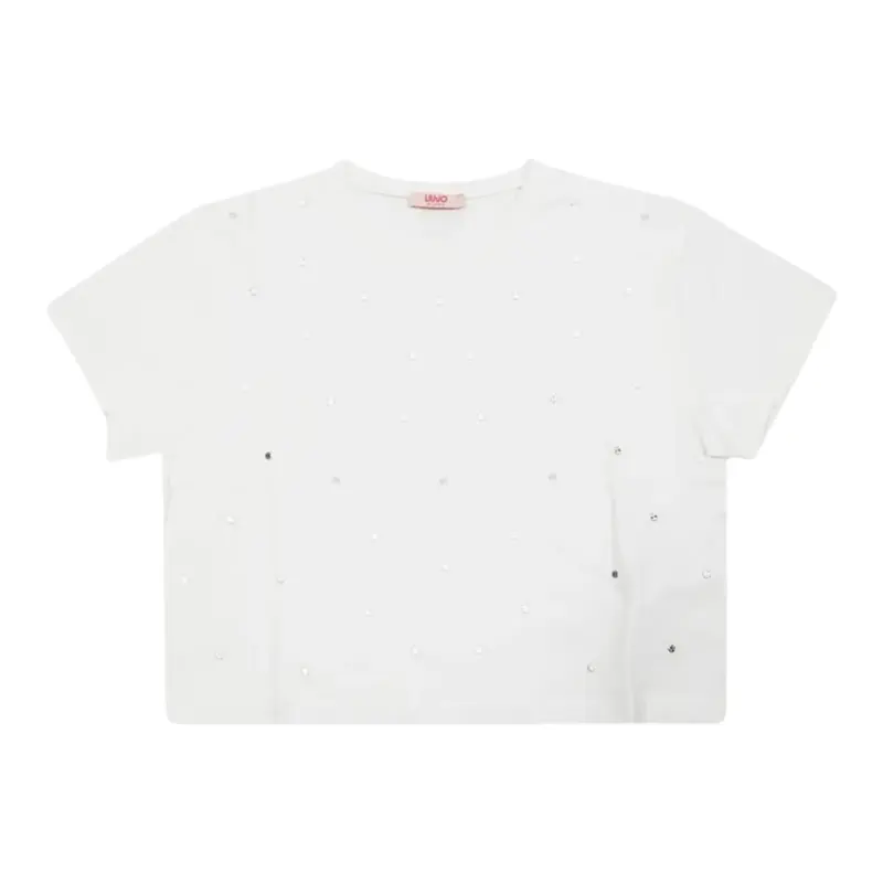 Liu Jo T-Shirt Girocollo tinta unita con Applicazioni Bianco per Bambina