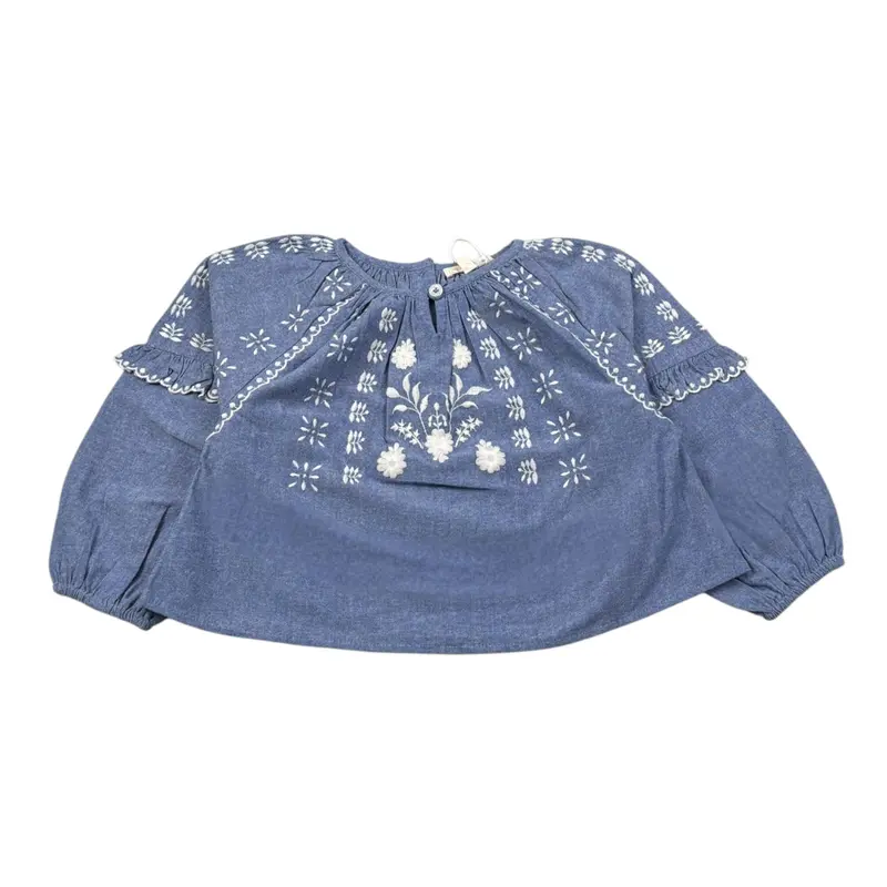 Louise Misha Camicia tinta unita con Ricami Azzurro per Bambina