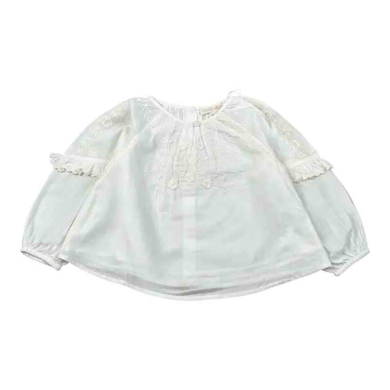 Louise Misha Camicia tinta unita con Ricami Bianco per Bambina
