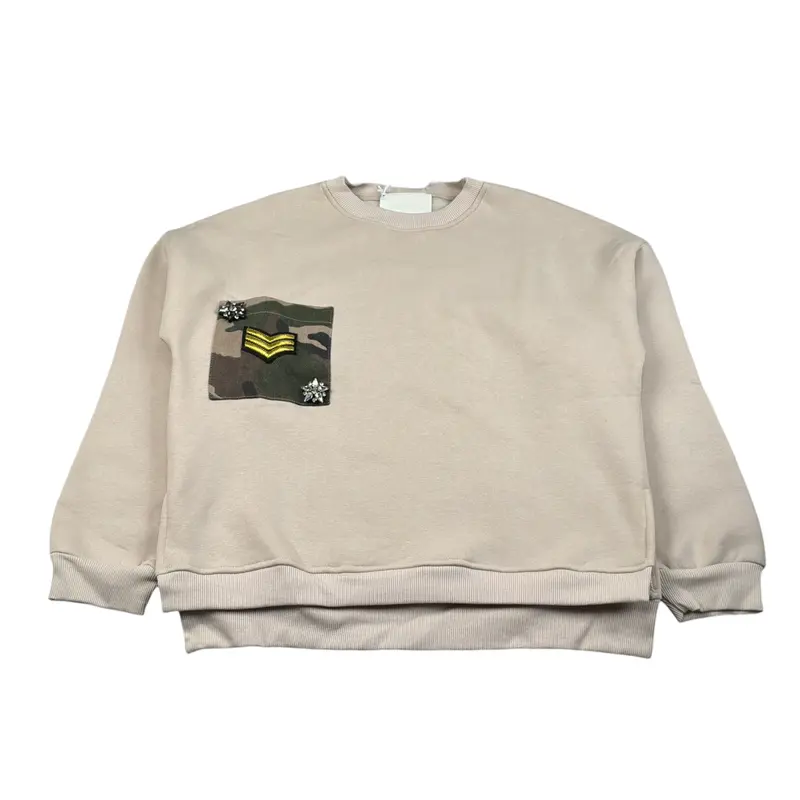Lu Lu By Miss Grant Felpa Girocollo tinta unita con Stampa Beige per Bambina