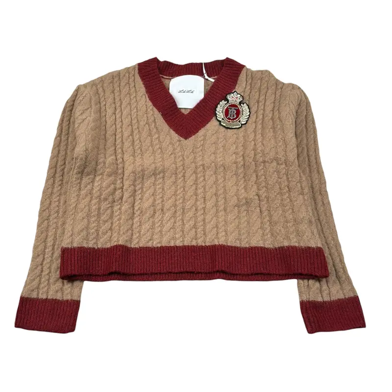 Lu Lu By Miss Grant Maglia Scollo A V tinta unita Cammello per Bambina