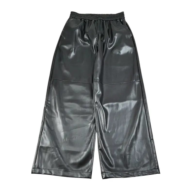 Lu Lu By Miss Grant Pantalone Ecopelle tinta unita con Elastico In Vita Nero per Bambina