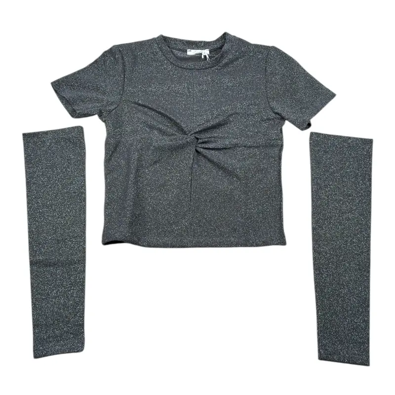 Lu Lu By Miss Grant T-Shirt tinta unita con Manicotti Grigio per Bambina