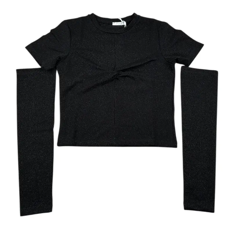 Lu Lu By Miss Grant T-Shirt tinta unita con Manicotti Nero per Bambina