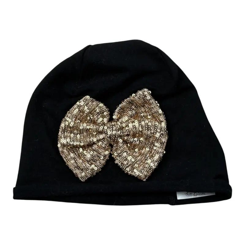 Lu & Lu Cappello tinta unita con Fiocco Nero per Bambina