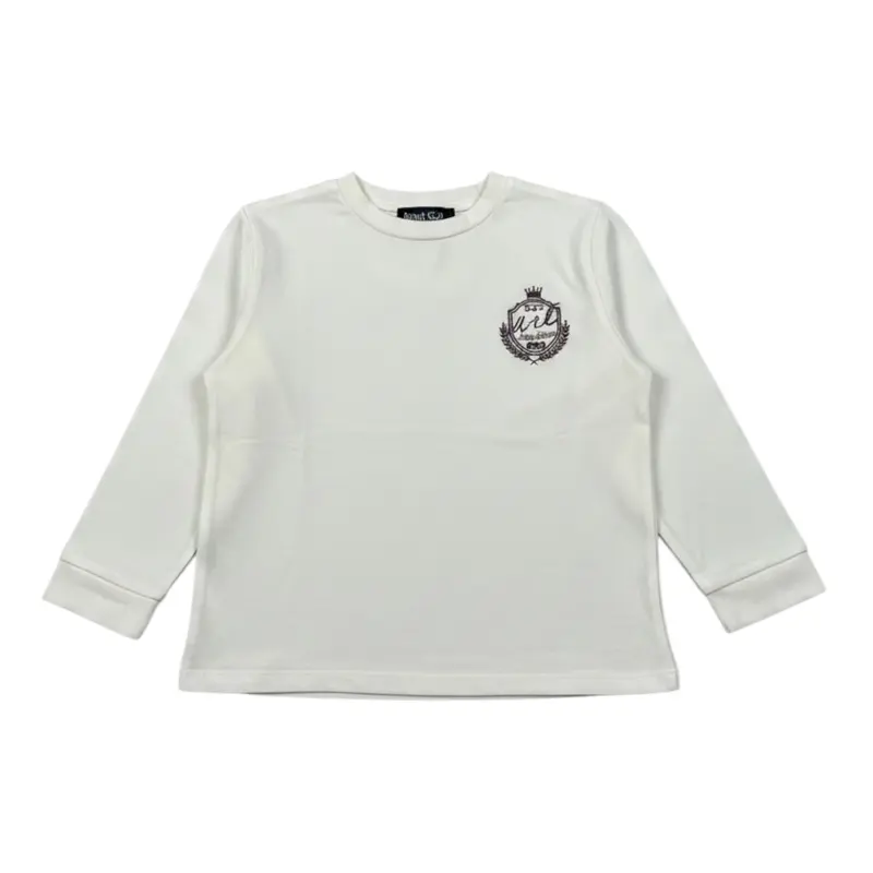 M+E' Shirt Girocollo tinta unita con Ricami Panna per Neonato