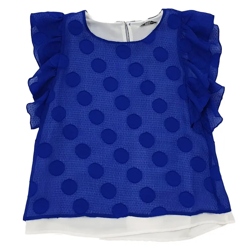 Maglia bambina elegante con pois tono su tono e riccetti su maniche