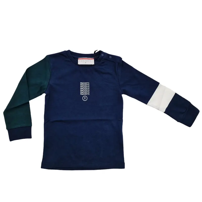 Maglia bambino con logo sul davanti e maniche bicolore