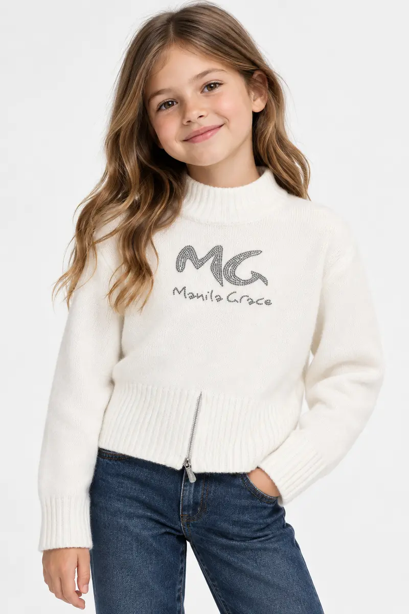 Maglia Manila Grace bianco latte con zip sul fondo