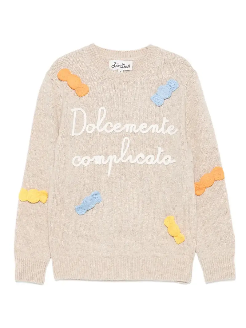 MAGLIONE BEIGE CHIARO IN RICAMO " DOLCEMENTE COMPLICATA" MC2 SAINT BARTH