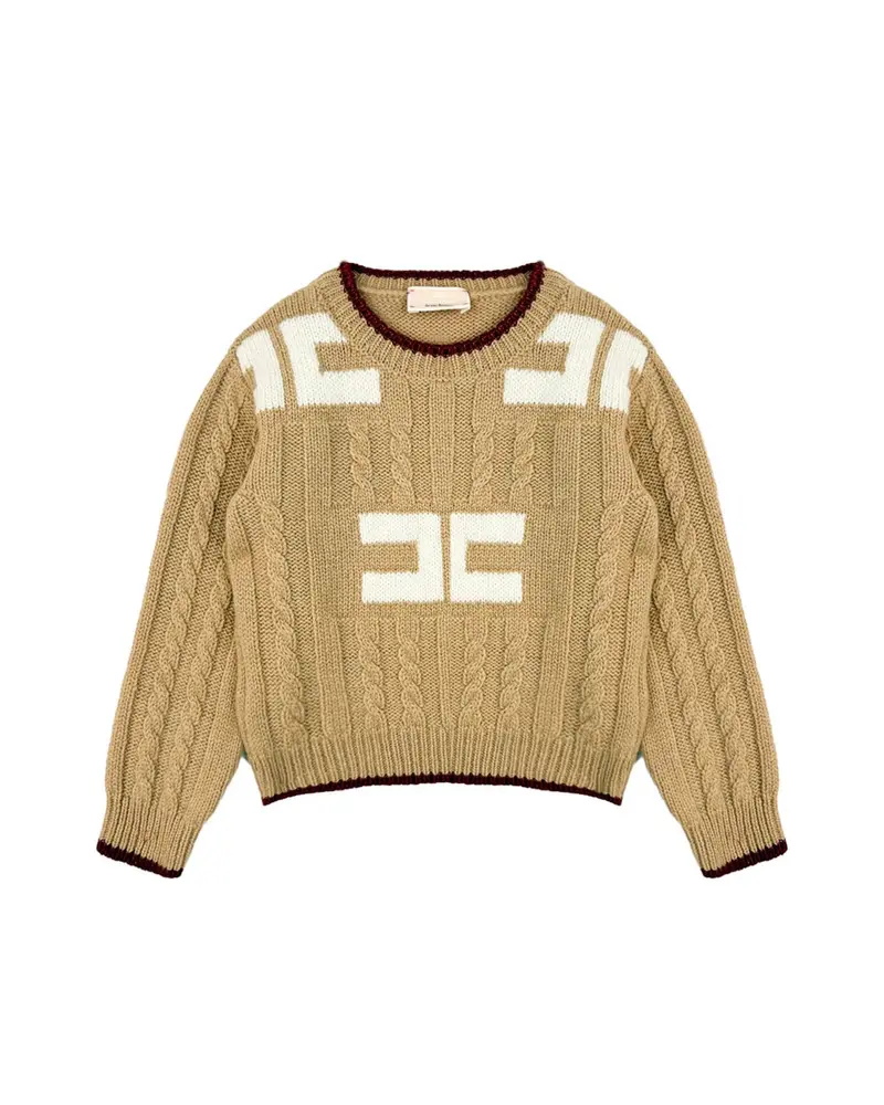 MAGLIONE BEIGE CON CONTRASTO LOGO BIANCO ELISABETTA FRANCHI