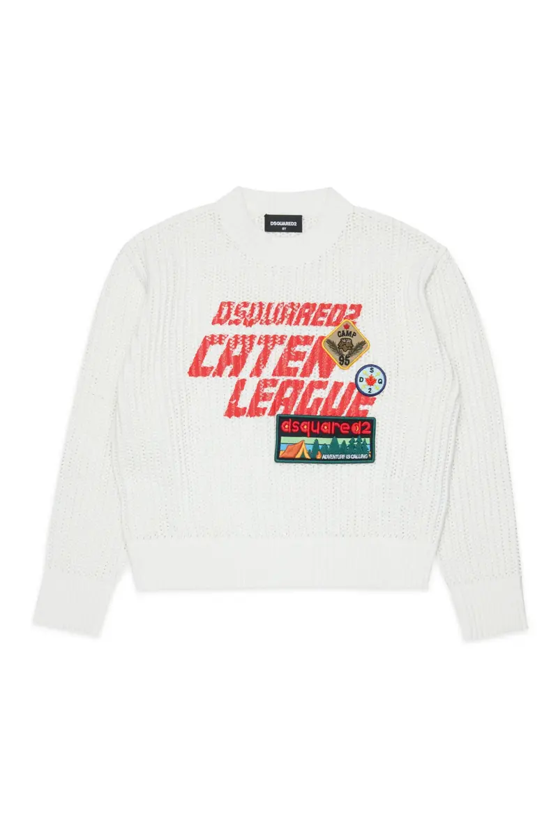 MAGLIONE BIANCO CON LOGO ROSSO DSQUARED2