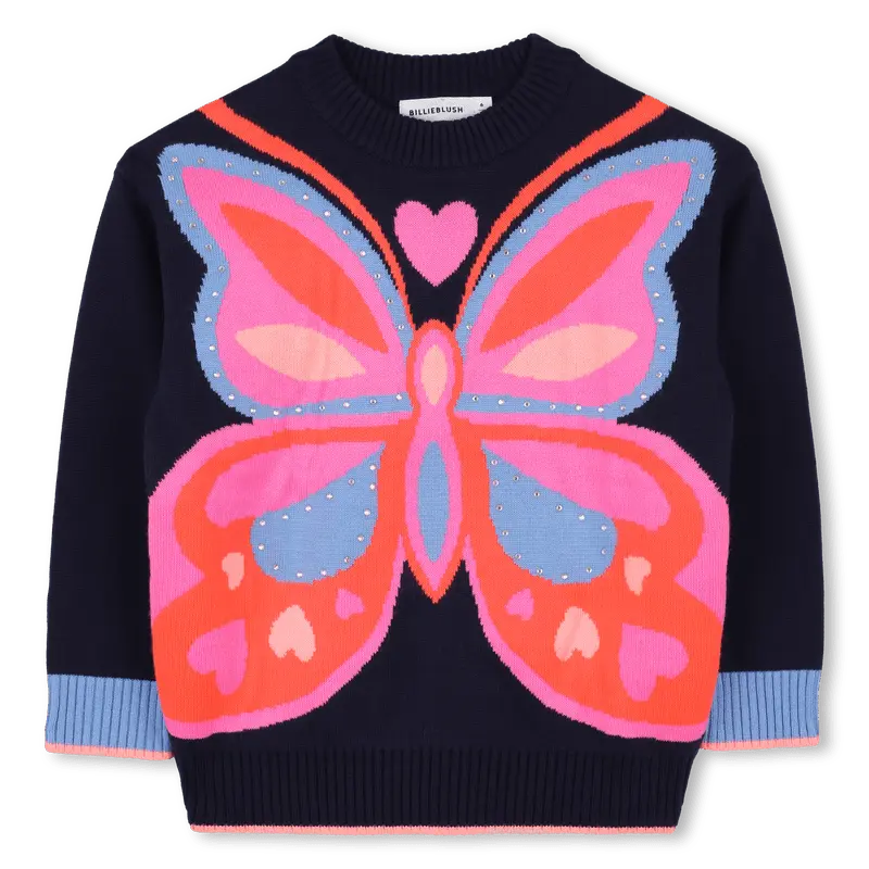 MAGLIONE BLU CON FARFALLA COLORATA BILLIEBLUSH