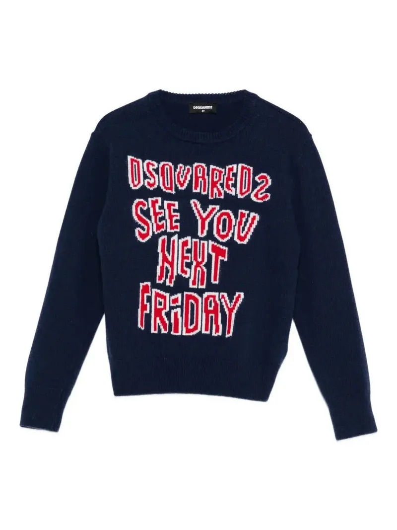 MAGLIONE BLU CON LOGO ROSSO DSQUARED2