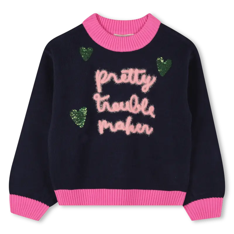 MAGLIONE BLU/FUCSIA  CON SCRITTA BILLIEBLUSH