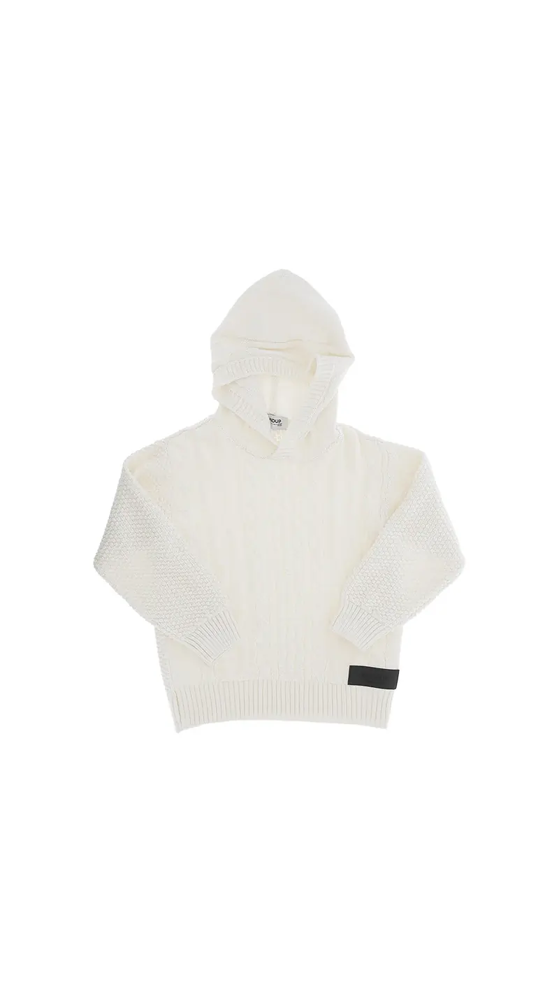 MAGLIONE CON CAPPUCCIO PANNA CON LOGO NERO DONDUP