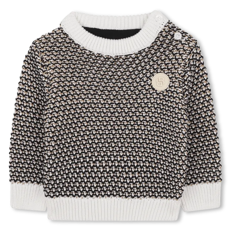 MAGLIONE INTRECCIATO TRICOLORE CON LOGO IN GOMMA HUGO BOSS