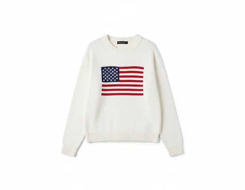 Maglione Jeckerson Ragazzo/Unisex Bianco con Bandiera USA Intarsiata