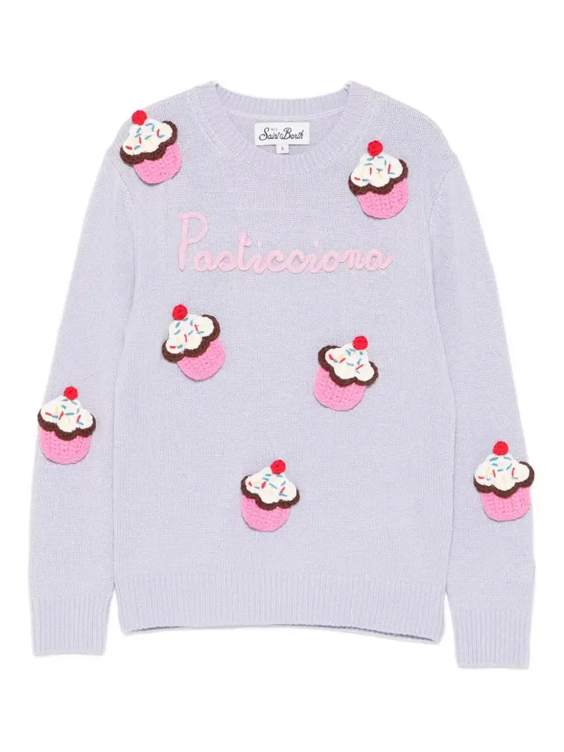 MAGLIONE LILLA CON DOLCI IN RICAMO " PASTICCIONA" MC2 SAINT BARTH