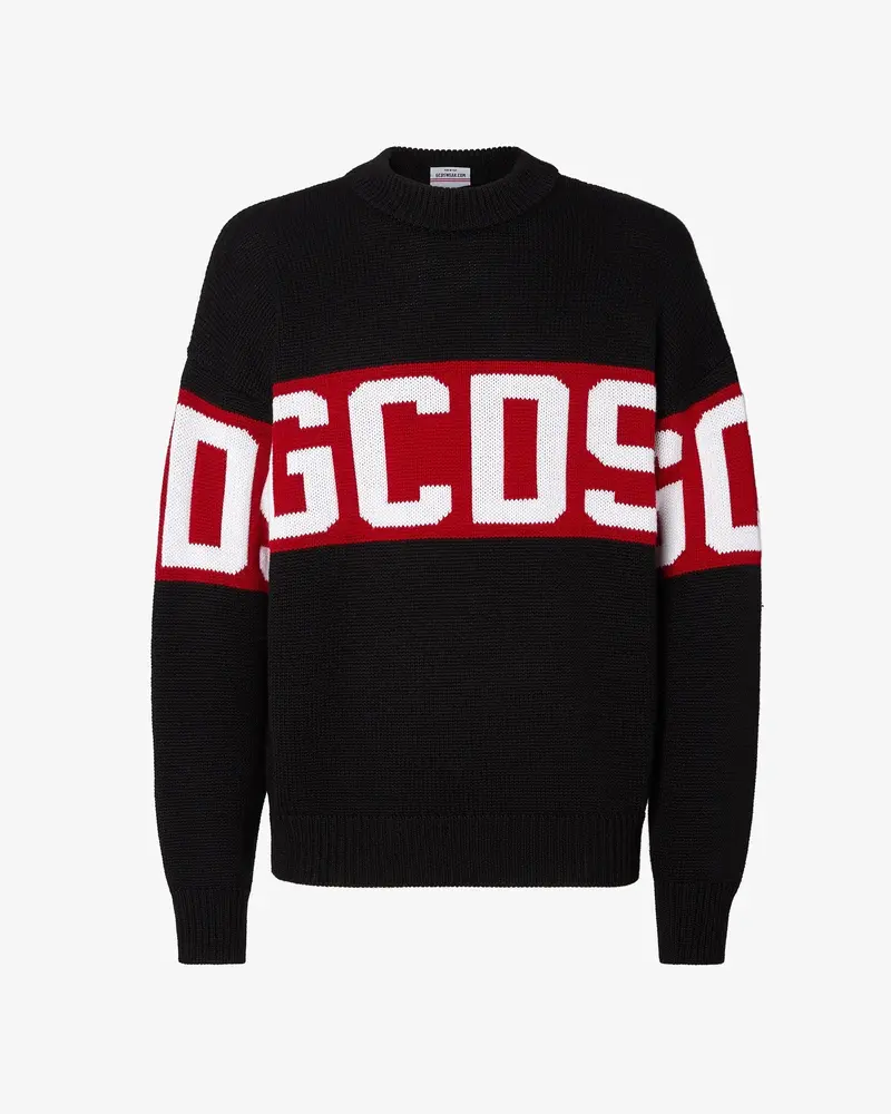 MAGLIONE NERO CON LOGO ROSSO GCDS