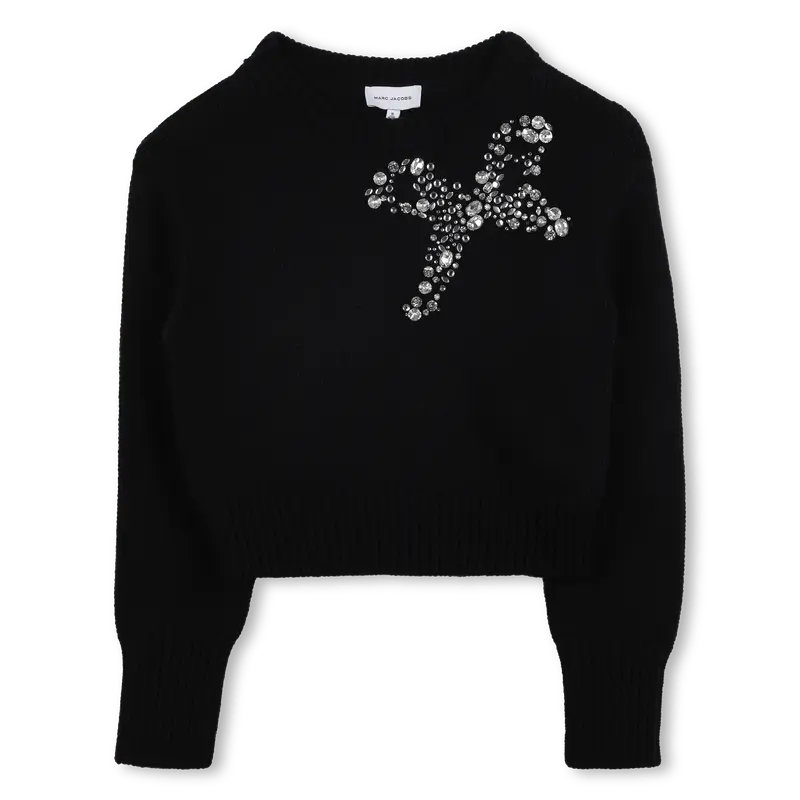 MAGLIONE NERO CON STRASS A FORMA DI FIOCCO MARC JACOBS