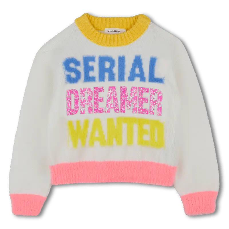 MAGLIONE PANNA/ROSA CON SCRITTE COLORATE BILLIEBLUSH