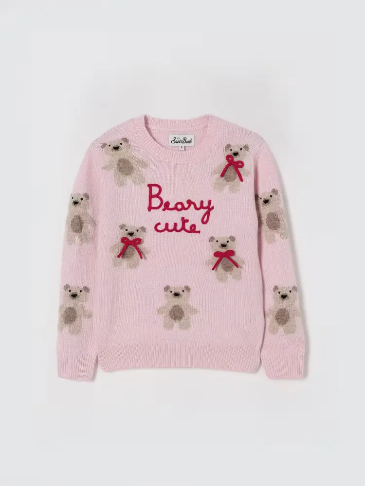 MAGLIONE  ROSA CON ORSETTI IN RICAMO E LOGO MC2 SAINT BARTH