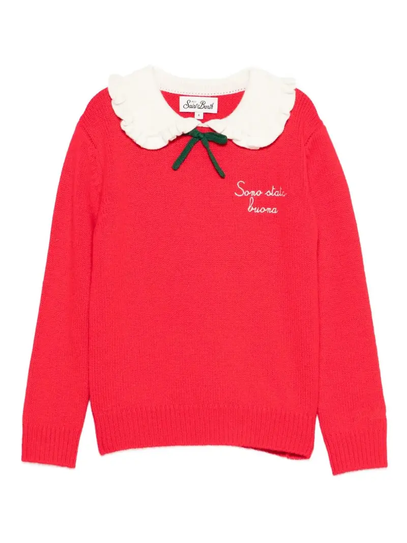MAGLIONE ROSSO CON COLLETTO IN RUCHES BIANCO E FIOCCO MC2 SAINT BARH