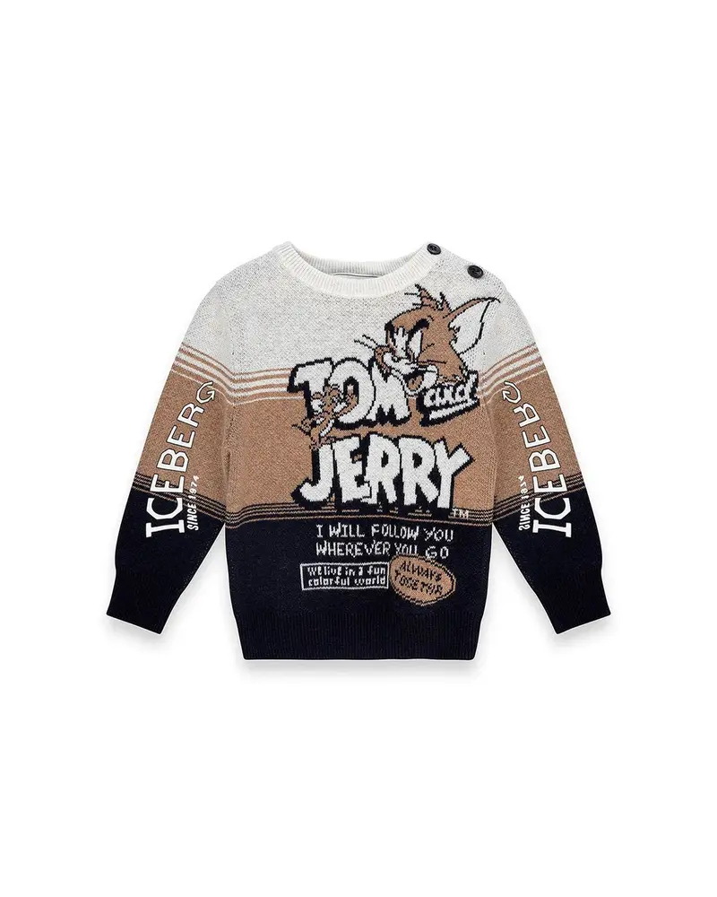 MAGLIONE TOM AND JERRY TRICOLORE BEIGE/BLU/BIANCO ICEBERG