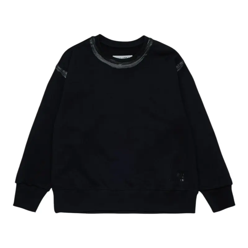 Maison Margiela Felpa Girocollo Bicolore con Logo Nero per Bambino
