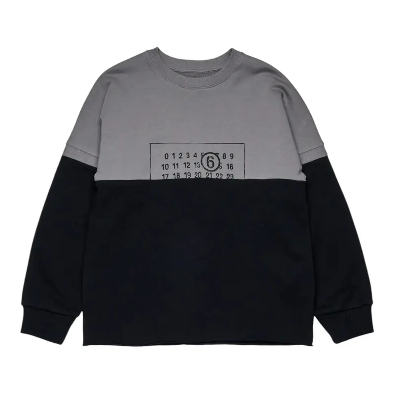 Maison Margiela Felpa Girocollo Bicolore con Logo Nero per Bambino