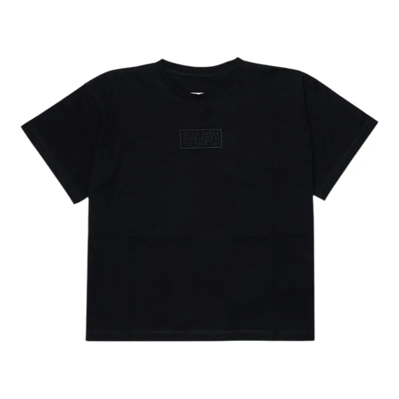 Maison Margiela T-Shirt Girocollo tinta unita con Logo Nero per Bambino