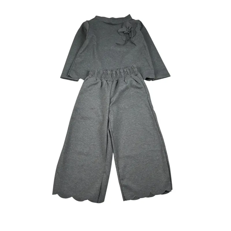 Malvi & Co Completo 2Pz tinta unita Felpa-Pantalone Grigio per Bambina