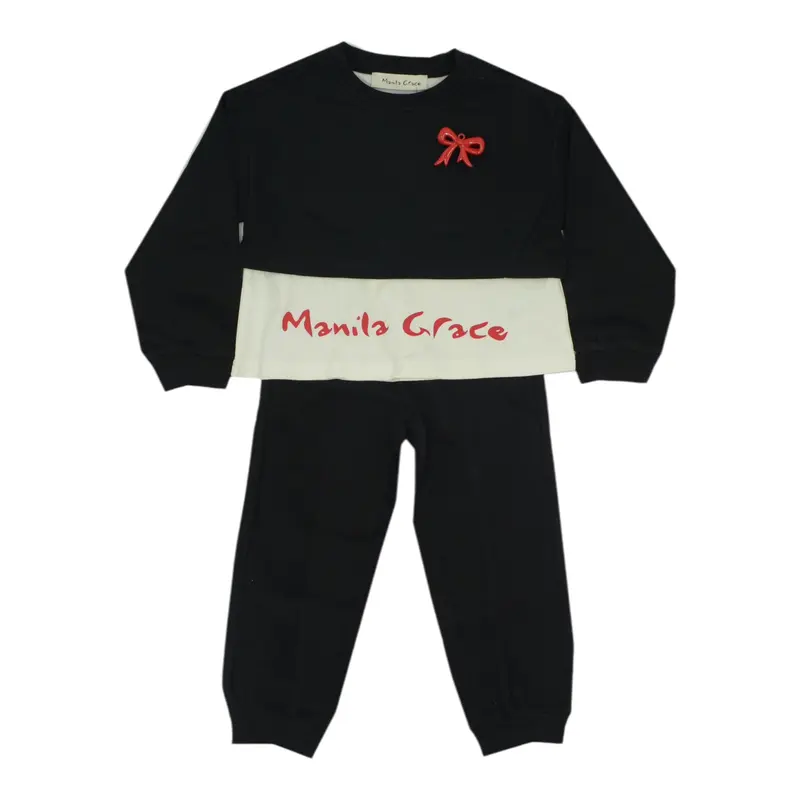 Manila Grace Completo 2 Pezzi Felpa-Pantalone tinta unita Nero per Bambina