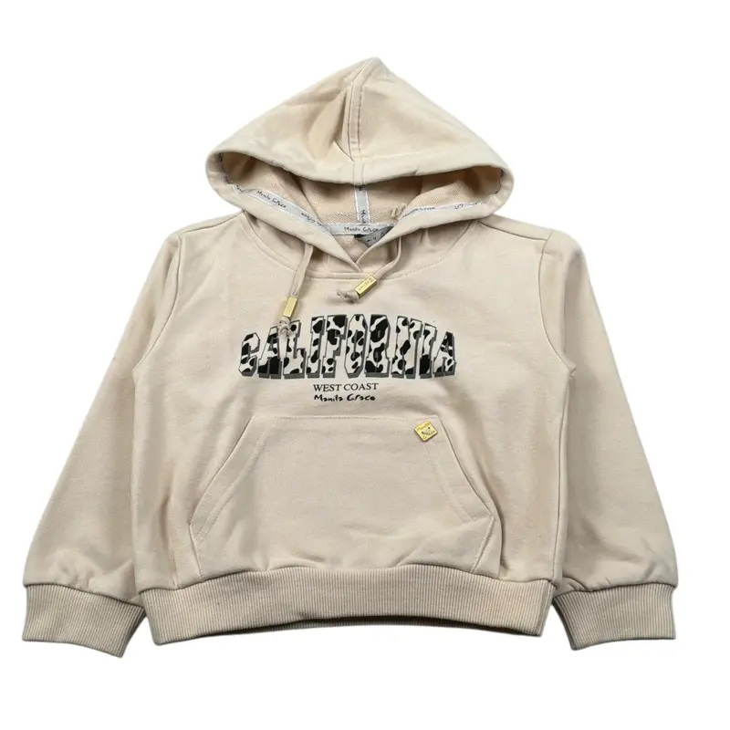 Manila Grace Felpa Chiusa con Cappuccio tinta unita Beige per Bambina