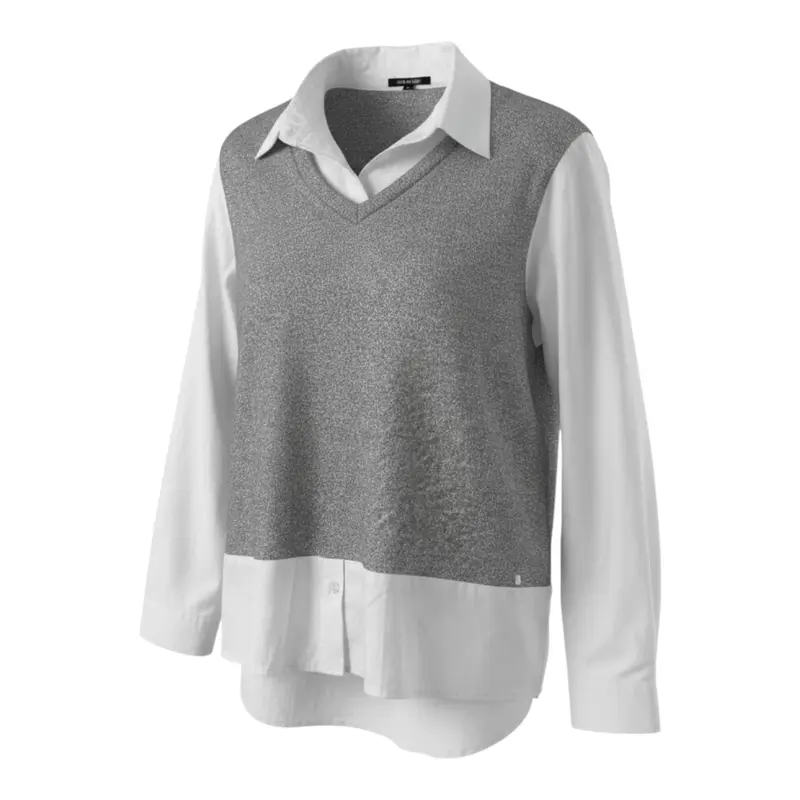 Manila Grace Maglia con Camicia Incorporata Bicolore Grigio per Bambina