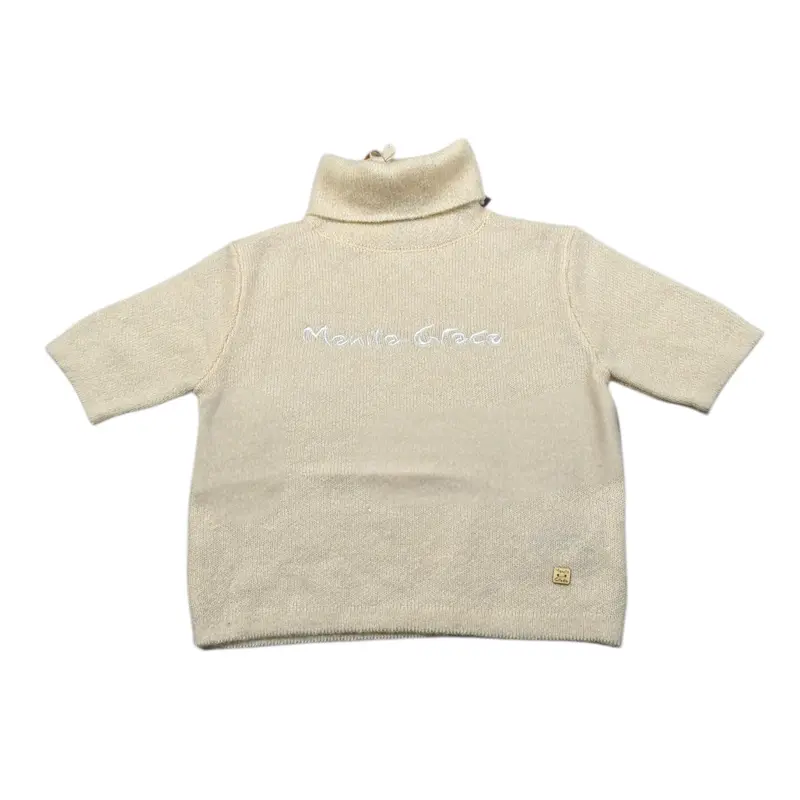Manila Grace Maglia Mezza Manica tinta unita con Colo Alto Panna per Bambina