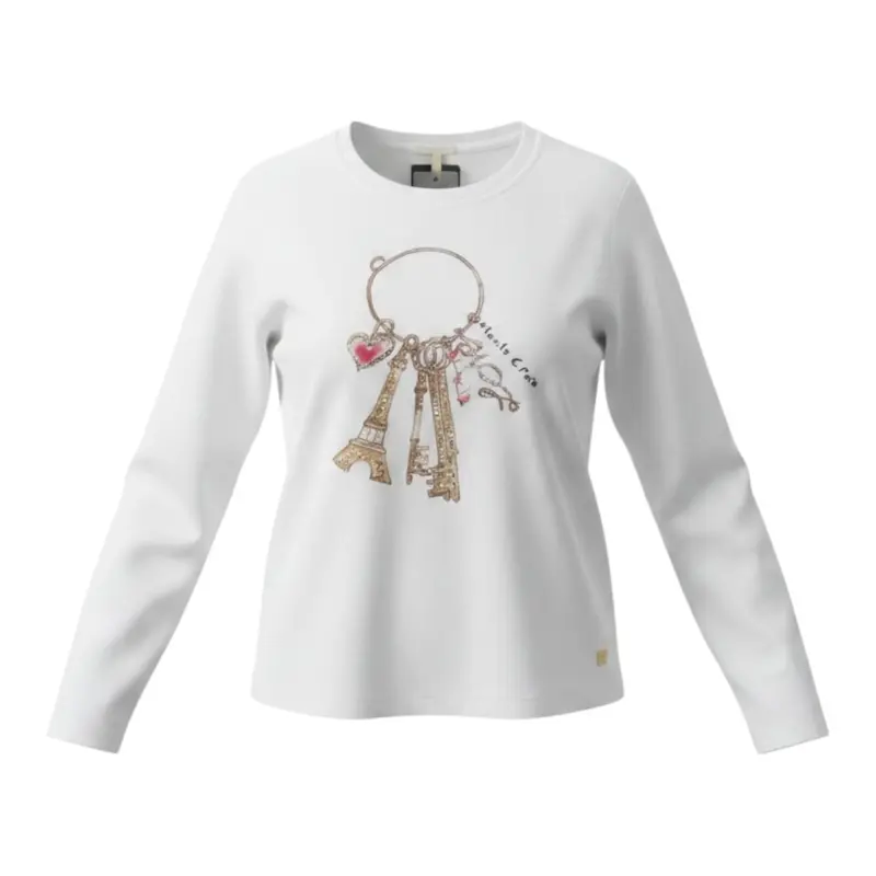 Manila Grace Shirt Girocollo tinta unita con Stampa Bianco per Bambina