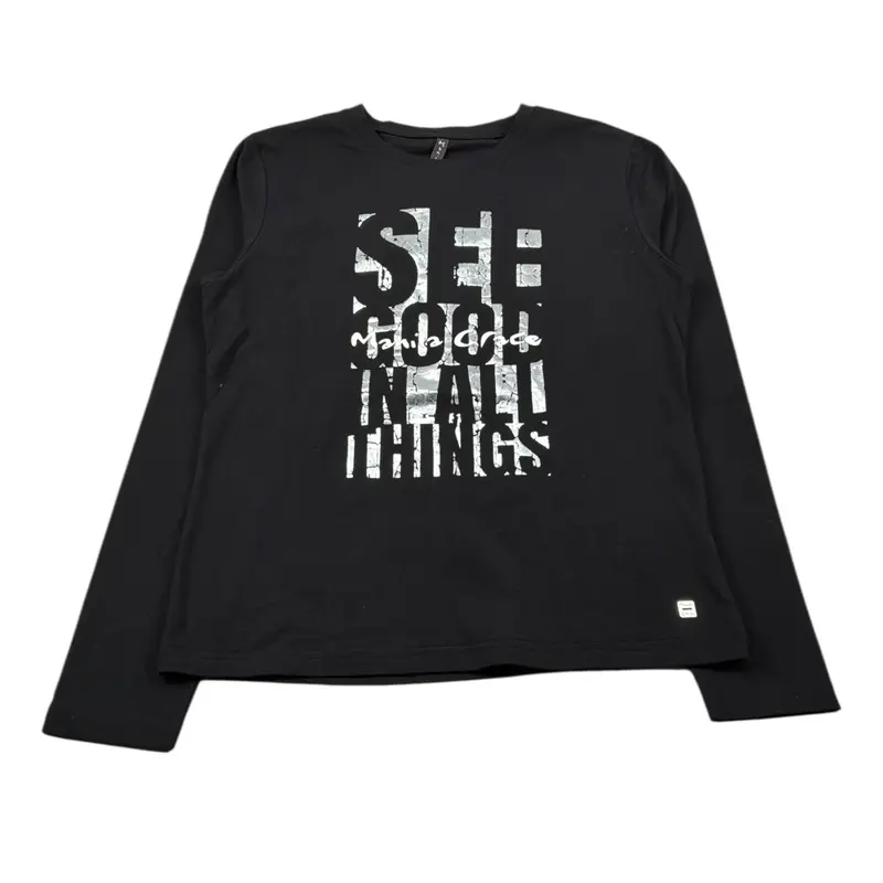 Manila Grace Shirt Girocollo tinta unita con Stampa Nero per Bambina