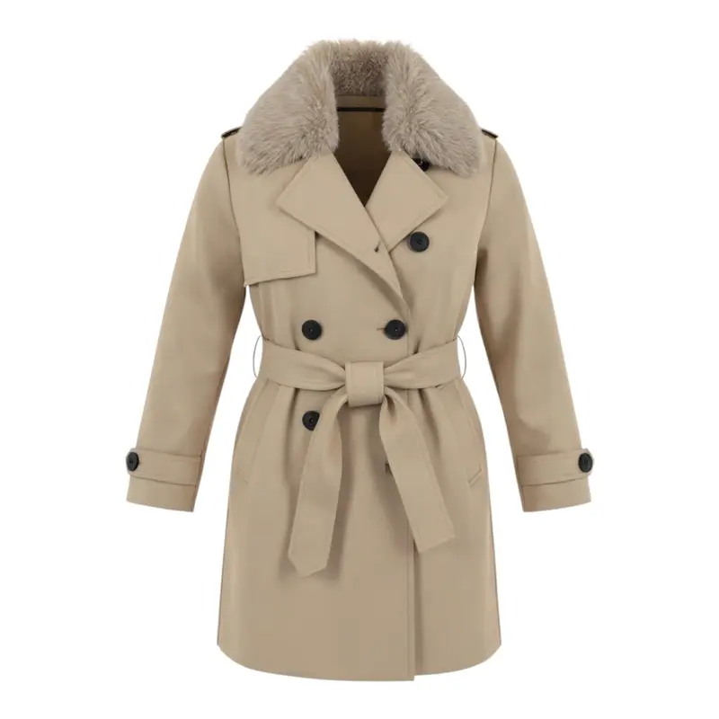 Manila Grace Trench tinta unita con Cintura Beige per Bambina