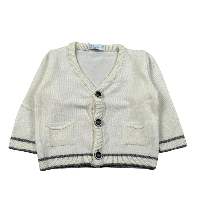 Manuel & Frank Cardigan Tint Unita con Bottoni Panna per Neonato