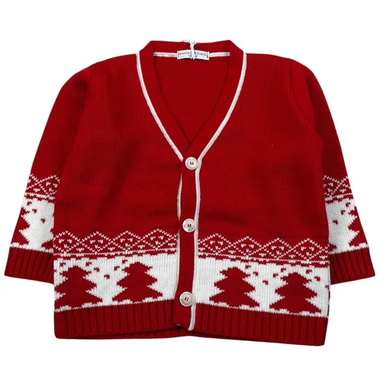Manuel & Frank Cardigan tinta unita con Stampa Natale Rosso per Neonato
