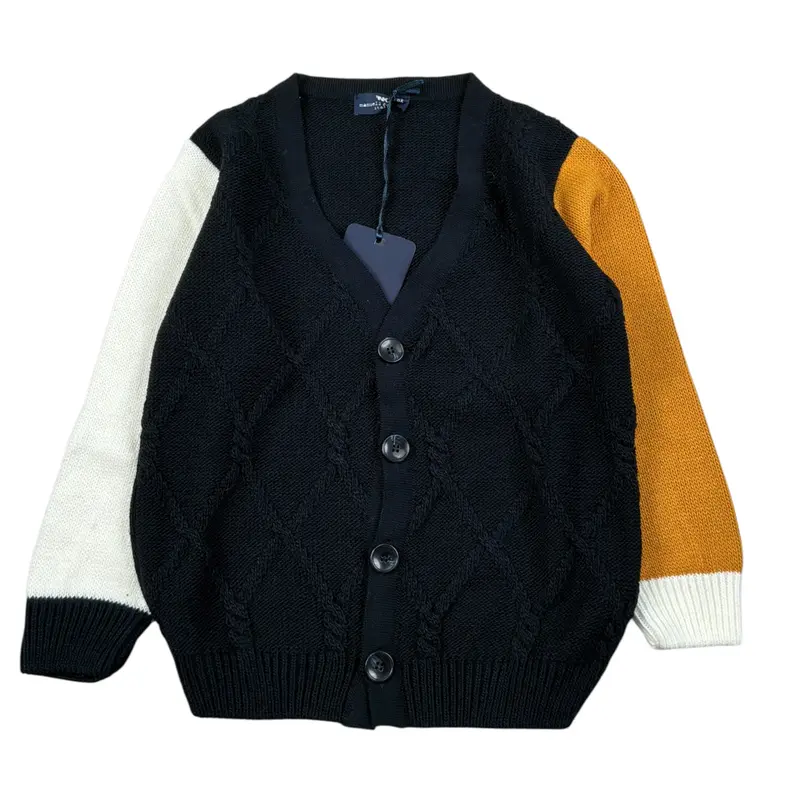 Manuel & Frank Cardigan Tricolore con Bottoni Blu per Bambino