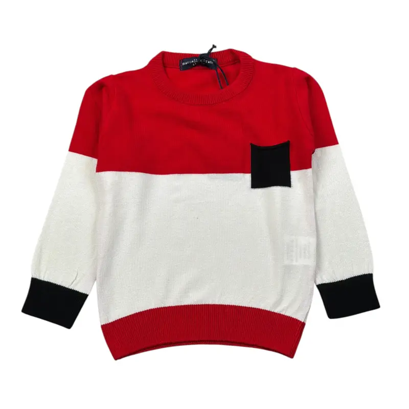 Manuel & Frank Maglia Girocollo Tricolore con Taschino Rosso per Bambino