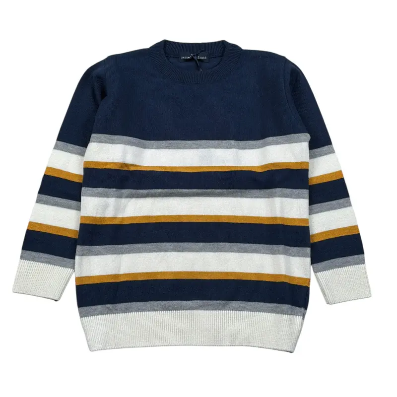 Manuel & Frank Maglia Tricolore Girocollo con Fantasia A Righe Blu per Bambino