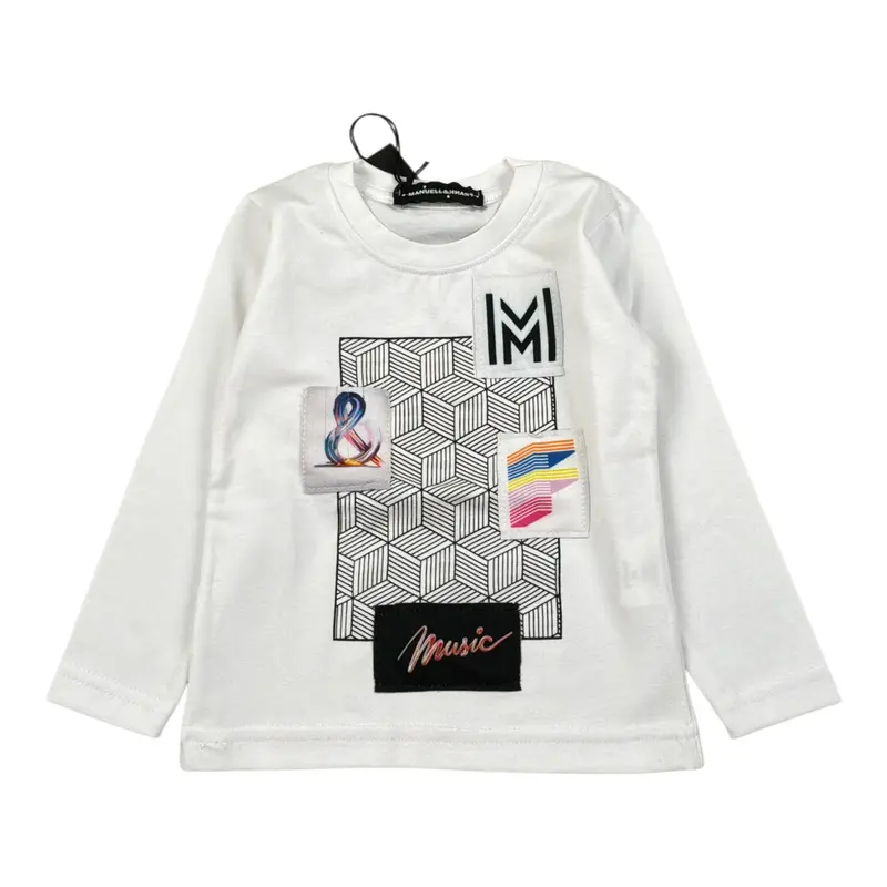 Manuel & Frank Shirt Girocollo tinta unita con Stampa Bianco per Neonato