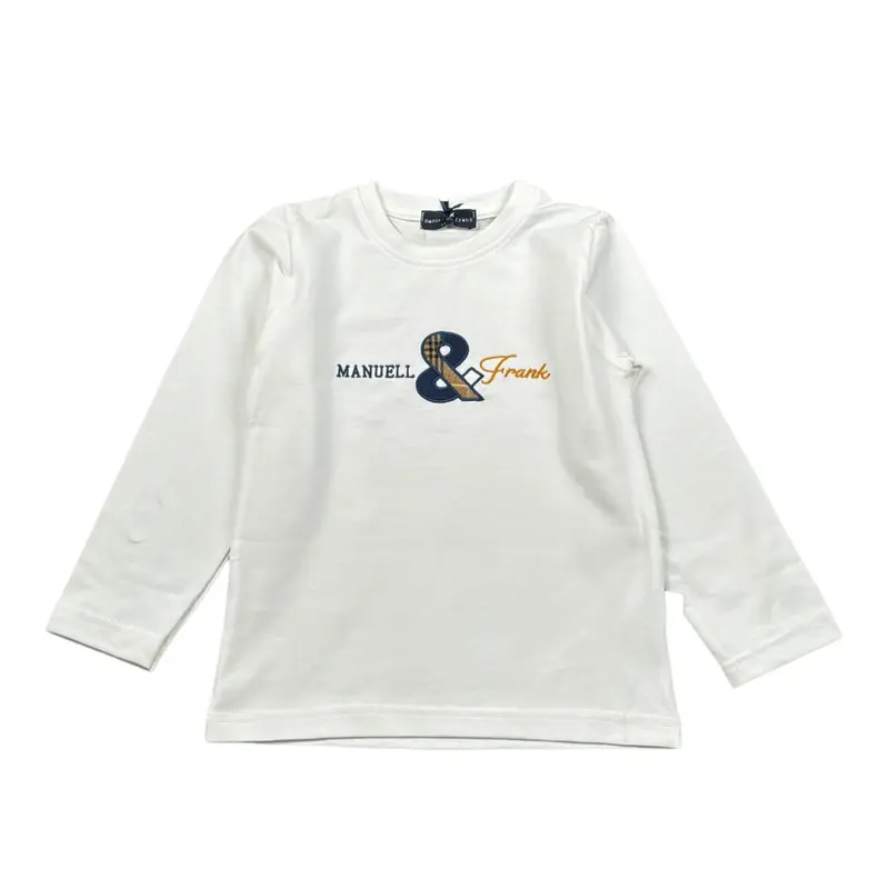 Manuel & Frank Shirt tinta unita Girocollo con Stampa Bianco per Bambino