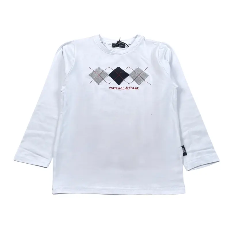 Manuel & Frank Shirt tinta unita Girocollo con Stampa Bianco per Bambino