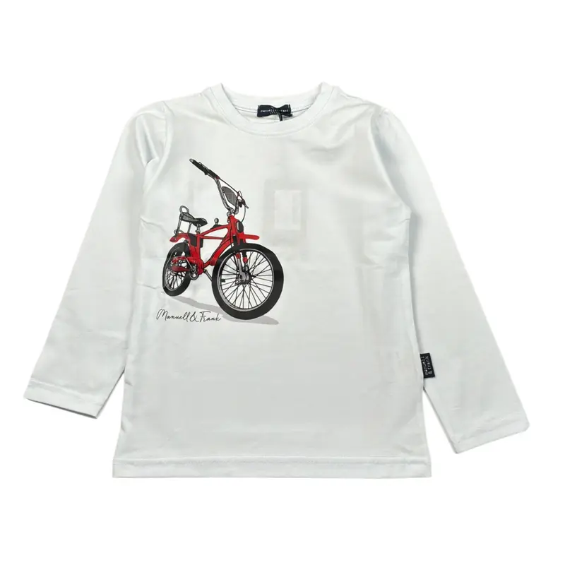 Manuel & Frank Shirt tinta unita Girocollo con Stampa Bianco per Bambino